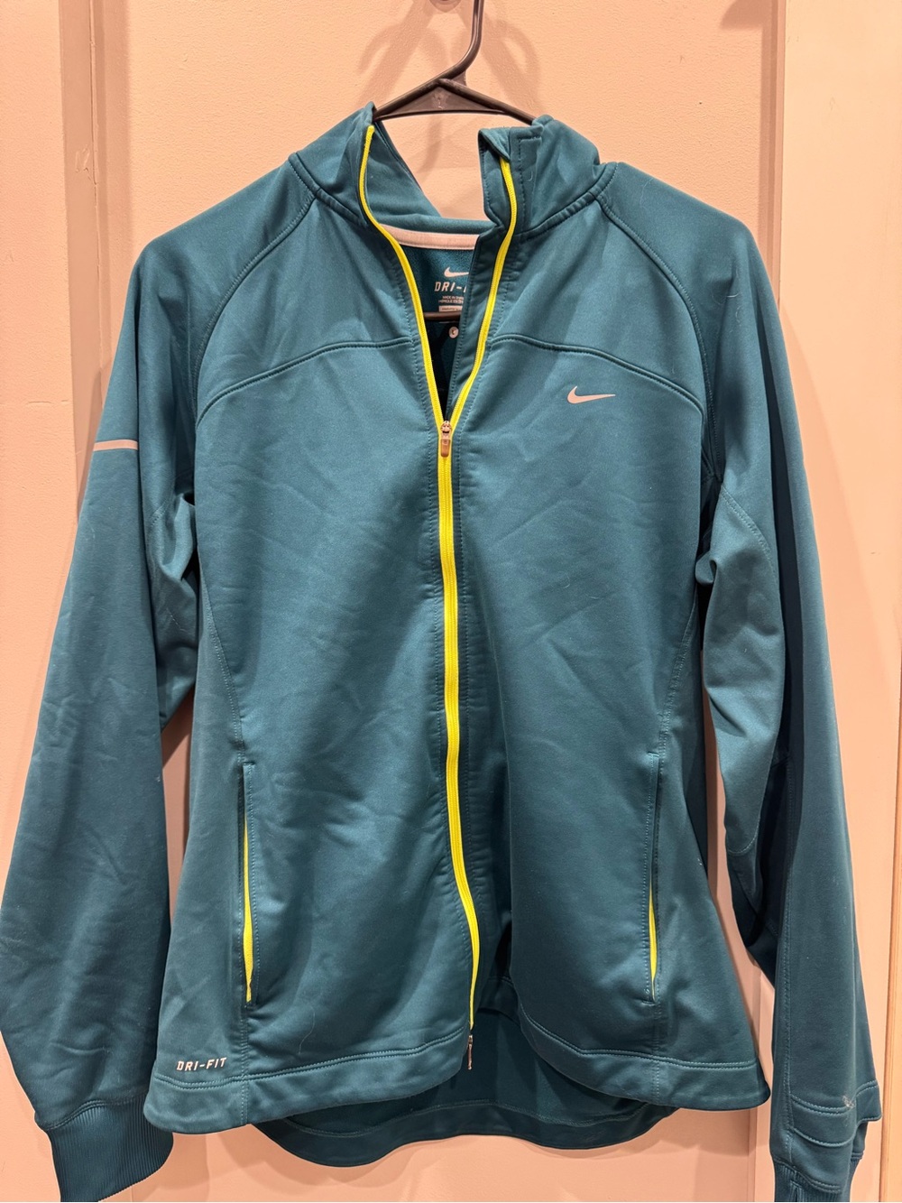 Nike Women’s Teal Full-Zip Dri-FIT Jacket with Yellow Trim